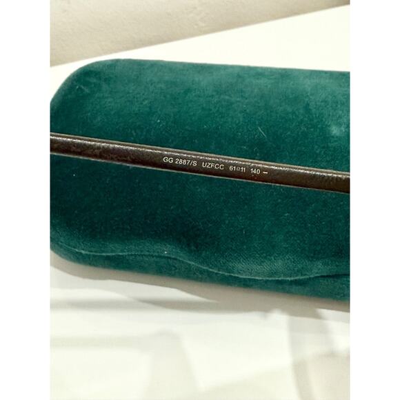 Gucci GG 2887/S Dark Chocolate Leather Framed Gold Lens Aviator Sunglasses - Picture 8 of 9